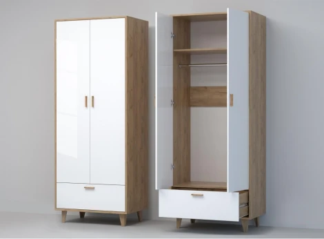 Шкаф Woodville Эго Шк-1 на ножках дуб крафт золотой / белый глянец 455852