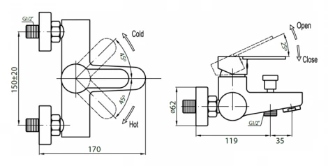 Смеситель Cezares Laconico C VD BLC для ванны с душем