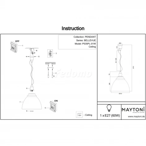 Подвесной светильник Maytoni Bellevue P535PL-01W (220V, на тросе, круглые)