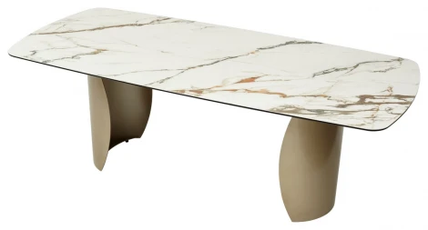 Стол BRONTE 220 KL-188 Контрастный мрамор матовый, итальянская керамика/ каркас цвета шампань