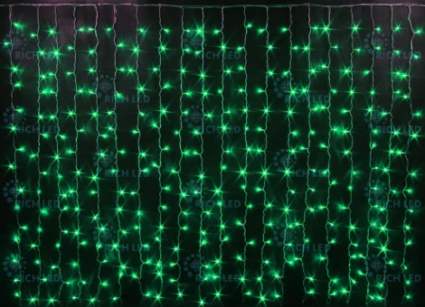 Гирлянда светодиодная Занавес зеленая 220B, 300 LED, провод прозрачный, IP54 RL-CS2*1.5-T/G Rich LED