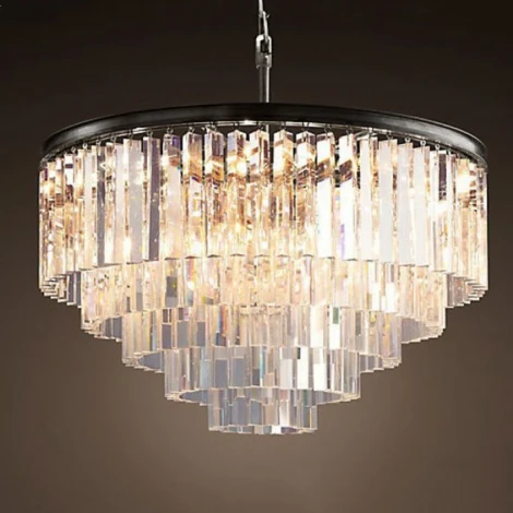 Подвесная люстра каскадная Rh 1920S Odeon Clear Glass Fringe Chandelier D80 ImperiumLoft 40,292 (73479-22) (220V, на цепи)