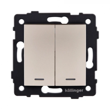 Выключатель 2-клавишный 10А/250В с LED подсветкой, изогнутый, золотой Kollinger REA-R-008GD для Aspekt, Eleganz, Reflex