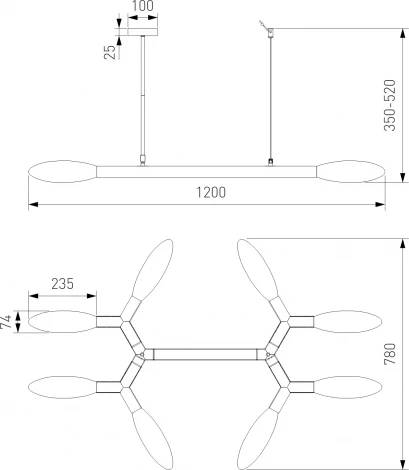 Потолочная люстра Wi-Fi на штанге Eurosvet Covalent 30180 черный (220V, управление смартфоном, голосовое управление, умный дом - Minimir Home, Алиса, Маруся, Салют, на тросе)