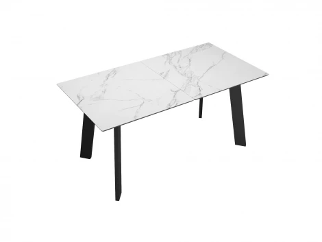 Стол DikLine DKH160, керамика 160(200)х90, мрамор белый матовый, опоры черные (2 уп.) 00-00075777