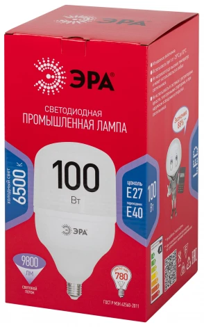 Лампочка светодиодная E27 с переходником на E40 100W ЭРА LED POWER T140-100W-6500-E27 с переходником на E40/E40 R