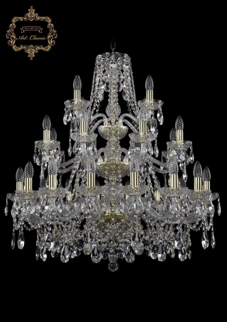 Подвесная большая люстра Art Classic 11.25 11.25.16+8+4.300.3d.Gd.Sp (220V, хрусталь, на цепи, подсвечник, свеча)