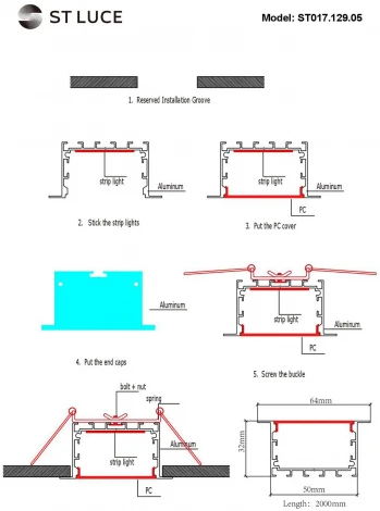 Встраиваемый алюминиевый профиль с рассеивателем ST Luce ST017.129.05