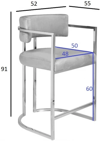Стул полубарный велюр серый/хром 52*55*91см Garda Decor арт.76AR-60337