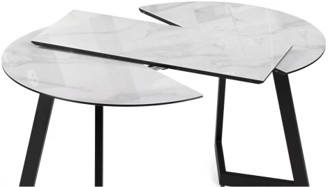 Стеклянный стол Woodville Алингсос 100(140)х100х76 белый мрамор / черный 532387