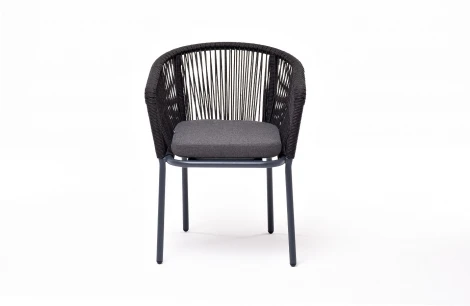 "Марсель" стул плетеный из роупа, каркас алюминий темно-серый (RAL7024) муар, роуп темно-серый круглый, ткань темно-серая 027 4SIS арт.УТ-00006986