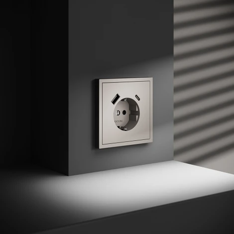 Розетка с заземлением, шторками и USB Type A+С (кашемир) Voltum S70 VLS040503