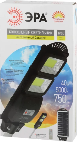 Уличный консольный светильник светодиодный на солнечных батареях с пультом и датчиком движения ЭРА ERAKSC40-02 (IP65)