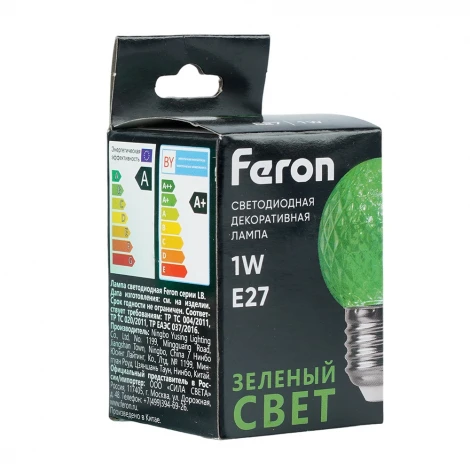Лампа светодиодная Feron LB-385 52163 шарик зеленый прозрачный E27 1W 230V