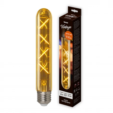 Лампа светодиодная форма «цилиндр», янтарная колба Uniel Vintage LED-L32A-4W/GOLDEN/E27 GLV21GO