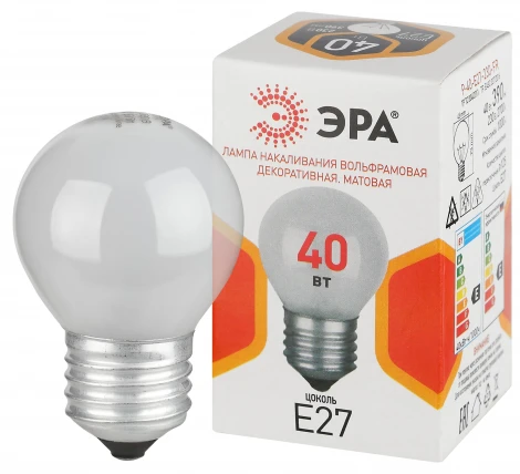 Лампочка накаливания E27 40W ЭРА P-40-E27-230-FR