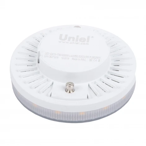 Лампочка светодиодная таблетка прозрачная GX53 7W 4000K Uniel LED-GX53-7W/4000K+4000K/GX53/PR PLB02WH
