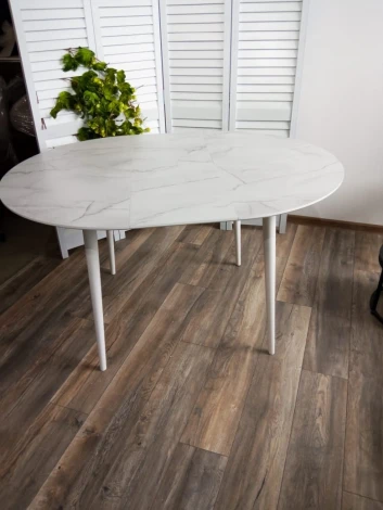 Стол BOLERO 105 см Жемчужный Перито (Белый Мрамор), HPL / Белый М-City