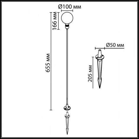Уличный светильник IP65 Odeon Light Dande 7121/2GL 655мм металл/стекло LED 2W 24V (шар)