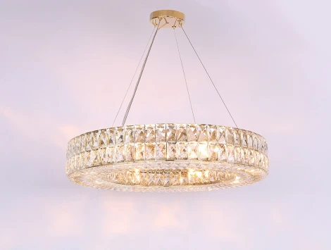 Подвесной светильник Newport 10120 10128/S gold (220V, хрусталь, на тросе, круглые, кольцо)