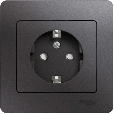Розетка встраиваемая с заземлением и шторками (графит) Systeme Electric Glossa GSL001344