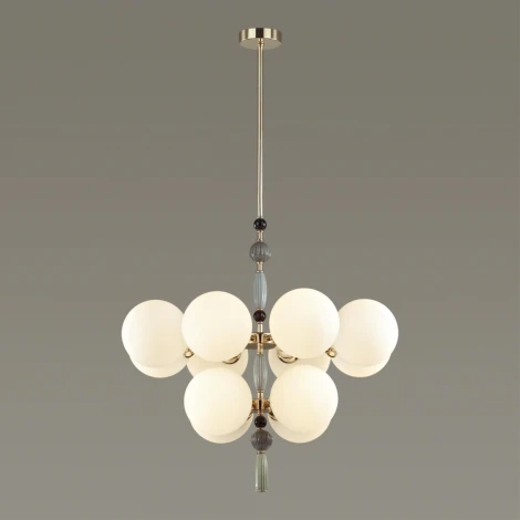Потолочная люстра на штанге Odeon Light Palle 5405/12 золотой/серый/голубой/зеленый/белый матов./металл/керамика/стекло E14 12*40W (220V, подвески, шарики, молекулы)