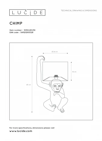 Интерьерная настольная лампа Lucide Extravaganza Chimp 10502/81/30 (220V, выключатель, животные)