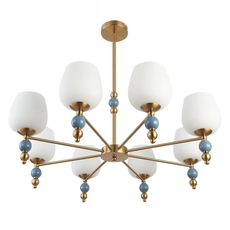 Потолочная люстра на штанге Lumion Lolita 8426/8C бронза/белый/синий, металл/керамика/стекло E27 8*60W 220V