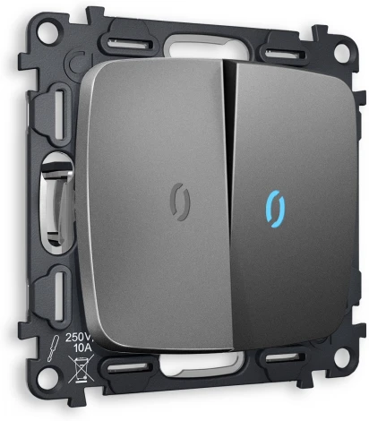 Комплект механизма Ambrella Volt 2-клавишного выключателя с подсветкой 10000K OMEGA MO654020 Антрацит серый QUANT