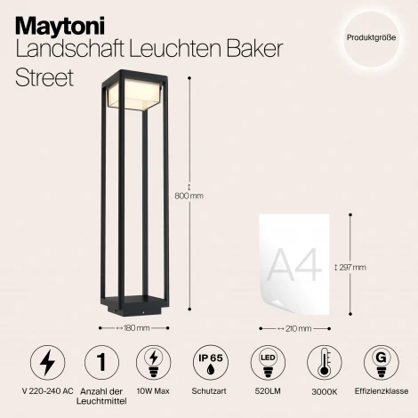 Наземный светильник Maytoni Baker Street O021FL-L10B3K (LED, 220V, IP65)