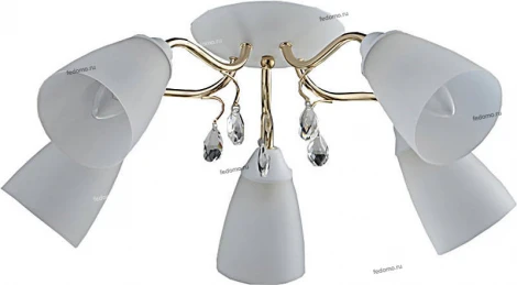 Люстра потолочная Toscom Tori, 5 плафонов, белый с золотом и прозрачным