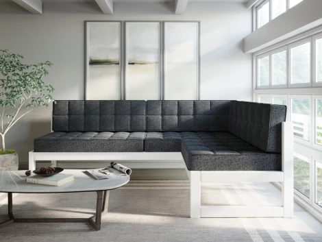 Диван Arsko угловой Сега У белая эмаль рогожка графитовая