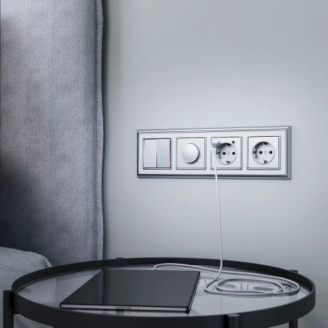 Выключатель двухклавишный с подсветкой (серебряный) W112010 (a050883)