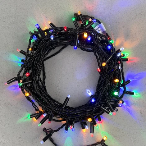 Гирлянда Нить с колпачком 10м разноцветная с мерцанием белого диода 220В, 100 LED, провод черный ПВХ Laitcom PST100BLWCAP-11-2M