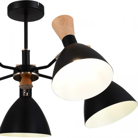 Потолочная люстра на штанге Evoluce SLE1256 SLE1256-402-05 Черный/Черный, Светлое дерево, Золотистый E14 5*40W (220V)