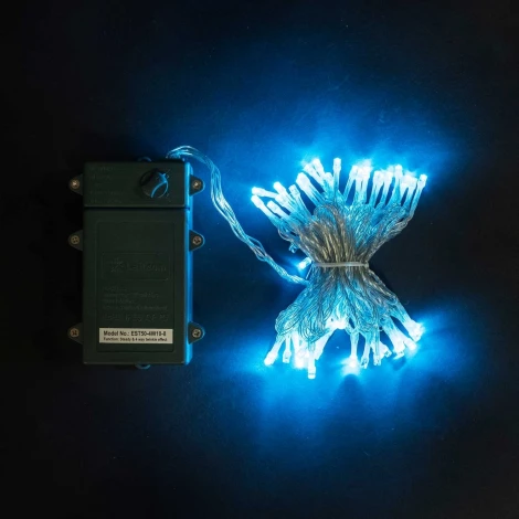 Гирлянда Нить на Батарейках с Таймером 10м Небесно-Голубая, 100 LED, Провод Прозрачный Силикон, IP65