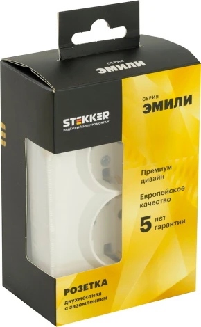 Розетка двойная с заземлением и шторками (белый) Stekker Эмили 49882