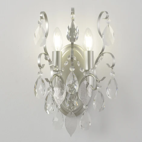 Бра Crystal Lux ESMIRALDA AP2 SILVER (220V, подвески, свеча, листья)