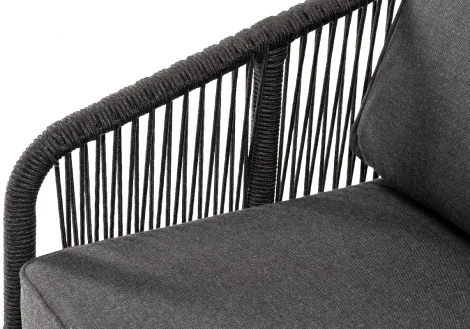 "Канны" диван 2-местный плетеный из роупа, основание дуб, роуп темно-серый круглый, ткань темно-серая 027 4SIS арт.УТ-00006926