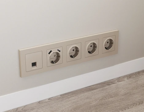 Комплект механизма Ethernet RJ-45 розетки экранированной с автоматической защитной шторкой встраиваемый (серо-бежевый матовый) Ambrella Volt QUANT MA372005