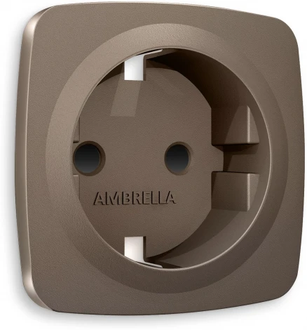 Лицевая панель Ambrella Volt OMEGA (Темная бронза матовый) для электрической розетки с заземлением со шторками QUANT OP6370