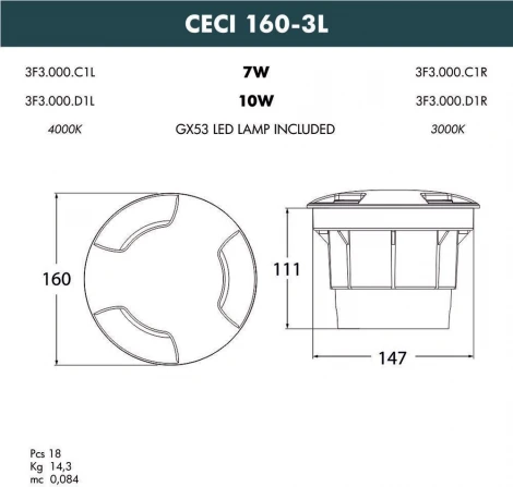 Встраиваемый светильник уличный Fumagalli CECI 3F3.000.000.AXD1L (220V, IP67)