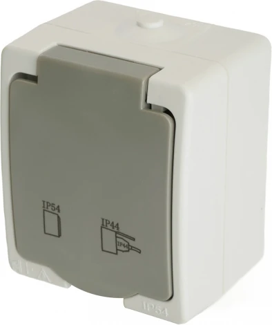 Розетка с заземлением и защитной крышкой (белый,серый) Stekker Велена 49727