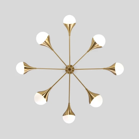 Потолочная люстра Wi-Fi на штанге Eurosvet Calyx 60168/8 латунь (220V, управление смартфоном, голосовое управление, умный дом - Minimir Home, Алиса, Маруся, Салют, шарики)