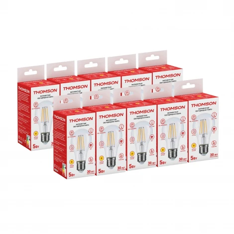 Лампочка светодиодная филаментная прозрачная груша E27 5W Thomson A60 TH-B2057