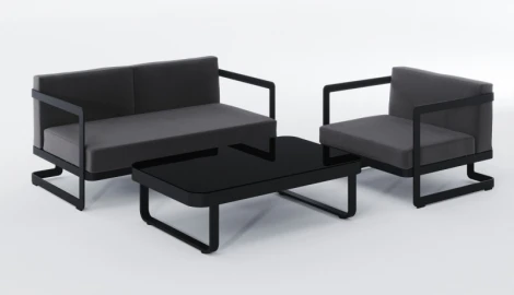 Лаунж зона Gardenini Villino (Алюминий,Закаленное стекло,Ткань/Темно-серый,Антрацит,Черный) LVLN.010500.S2