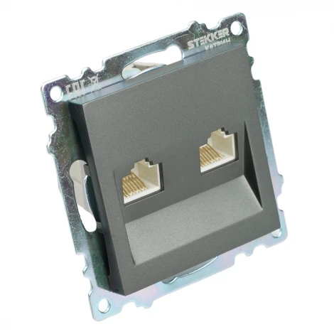 Розетка Ethernet RJ-45 двойная (графит) Stekker Катрин 50008