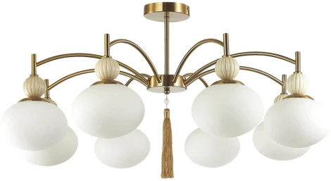 Потолочная люстра на штанге Lumion Gloriya 8272/8C латунь/бежевый/белый, металл/керамика/стекло Е14 8*40W 220V (шарики)