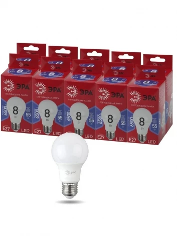 Лампочка светодиодная E27 8W ЭРА LED A60-8W-865-E27 R