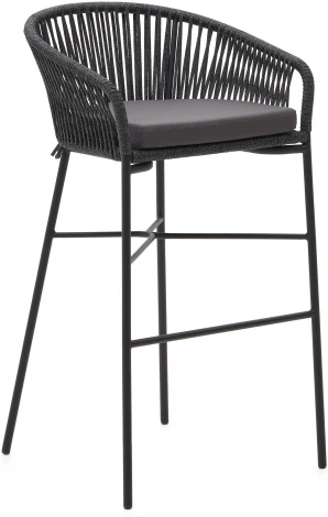 Веревочный барный стул Yanet черного цвета 80 см La Forma (ex Julia Grup) арт.114297